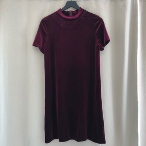Burgundy Velvet High Neck Dress